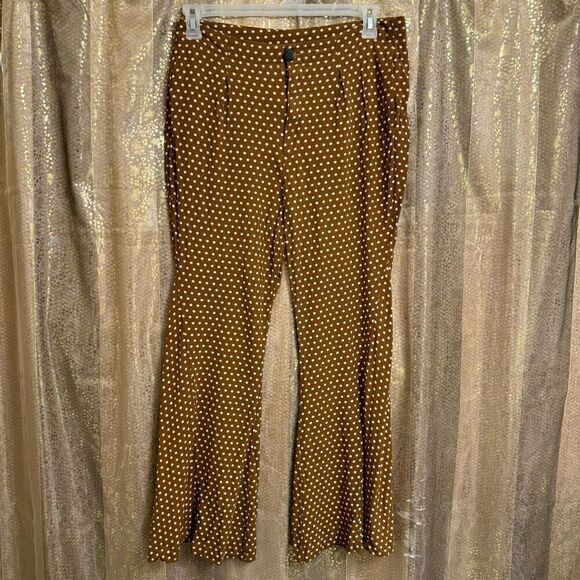 Free People Can't Take My Eyes Off Brown Polka Dot Wide Leg Flare Pants Large - Picture 1 of 10